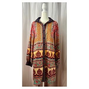 UMGEE Long Sleeve Button Down Mixed Print Shirt Dress / Size Small - Medium NWOT